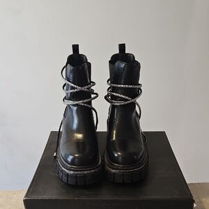 Azalea Wang Black Women's Ankle Boots with Silver Accents